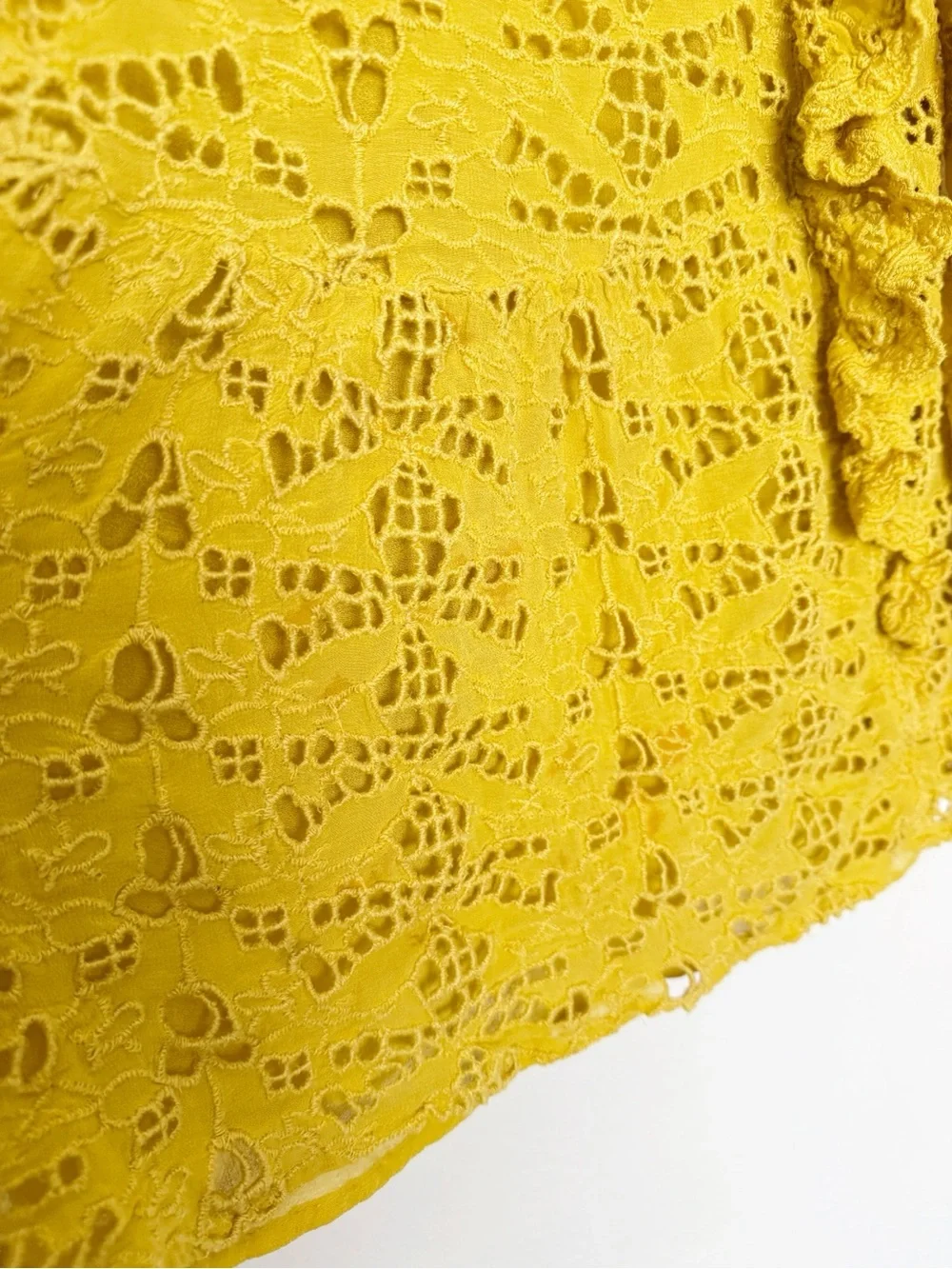 Anthropologie Clementine Eyelet Lace Ruffle Babydoll Blouse Yellow US 12